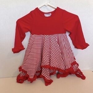 Just Blanks Valentines Red & White Striped Ruffled Twirl Dress Size 2 EUC